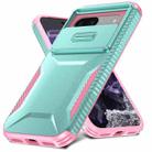 For Google Pixel 8a Sliding Camshield Phone Case(Grey Green + Pink) - 2