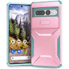 For Google Pixel 7 Pro Sliding Camshield Phone Case(Pink + Grey Green) - 1