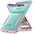 For Google Pixel 7 Pro Sliding Camshield Phone Case(Grey Green + Pink) - 2