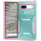 For Google Pixel 7a Sliding Camshield Phone Case(Grey Green + Pink) - 1