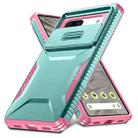 For Google Pixel 7a Sliding Camshield Phone Case(Grey Green + Pink) - 2
