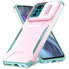 For Motorola Moto G22 2024 Sliding Camshield Phone Case(Pink + Grey Green) - 2