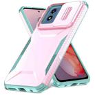 For Motorola Moto G Play 4G 2024 Sliding Camshield Phone Case(Pink + Grey Green) - 2