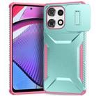 For Motorola Moto G Play 5G 2025 Sliding Camshield Phone Case(Pink + Grey Green) - 1