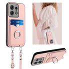 For Motorola Edge 50 Pro EU Edition R20 Crossbody Rope Ring Card Holder Phone Case(Pink) - 1