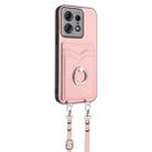 For Motorola Edge 50 Pro EU Edition R20 Crossbody Rope Ring Card Holder Phone Case(Pink) - 3