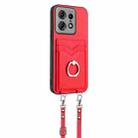 For Motorola Edge 50 Pro EU Edition R20 Crossbody Rope Ring Card Holder Phone Case(Red) - 3