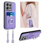 For Motorola Edge 50 Pro EU Edition R20 Crossbody Rope Ring Card Holder Phone Case(Purple) - 1