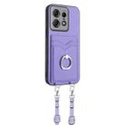 For Motorola Edge 50 Pro EU Edition R20 Crossbody Rope Ring Card Holder Phone Case(Purple) - 3