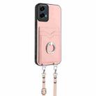 For Motorola Moto G 5G 2024 R20 Crossbody Rope Ring Card Holder Phone Case(Pink) - 3