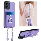 For Motorola Moto G 5G 2024 R20 Crossbody Rope Ring Card Holder Phone Case(Purple) - 1