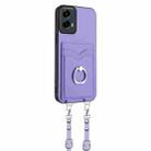 For Motorola Moto G 5G 2024 R20 Crossbody Rope Ring Card Holder Phone Case(Purple) - 3