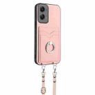 For Motorola Moto G Stylus 5G 2024 R20 Crossbody Rope Ring Card Holder Phone Case(Pink) - 3