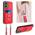 For Motorola Moto G Stylus 5G 2024 R20 Crossbody Rope Ring Card Holder Phone Case(Red) - 1