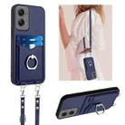 For Motorola Moto G Stylus 5G 2024 R20 Crossbody Rope Ring Card Holder Phone Case(Blue) - 1