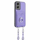 For Motorola Moto G Stylus 5G 2024 R20 Crossbody Rope Ring Card Holder Phone Case(Purple) - 3