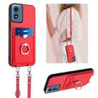 For Motorola Moto G Play 2024 4G R20 Crossbody Rope Ring Card Holder Phone Case(Red) - 1
