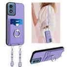 For Motorola Moto G Play 2024 4G R20 Crossbody Rope Ring Card Holder Phone Case(Purple) - 1