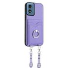 For Motorola Moto G Play 2024 4G R20 Crossbody Rope Ring Card Holder Phone Case(Purple) - 3