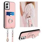 For Motorola Moto G Power 5G 2024 R20 Crossbody Rope Ring Card Holder Phone Case(Pink) - 1