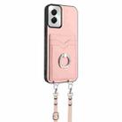 For Motorola Moto G Power 5G 2024 R20 Crossbody Rope Ring Card Holder Phone Case(Pink) - 3