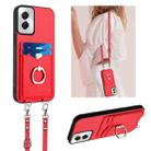 For Motorola Moto G Power 5G 2024 R20 Crossbody Rope Ring Card Holder Phone Case(Red) - 1