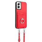 For Motorola Moto G Power 5G 2024 R20 Crossbody Rope Ring Card Holder Phone Case(Red) - 3