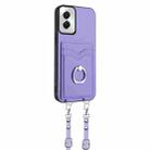 For Motorola Moto G Power 5G 2024 R20 Crossbody Rope Ring Card Holder Phone Case(Purple) - 3
