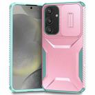 For Samsung Galaxy S24+ 5G Sliding Camshield Phone Case(Pink + Grey Green) - 1