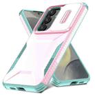 For Samsung Galaxy S24+ 5G Sliding Camshield Phone Case(Pink + Grey Green) - 2