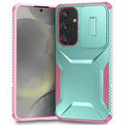 For Samsung Galaxy S24+ 5G Sliding Camshield Phone Case(Grey Green + Pink) - 1