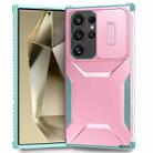 For Samsung Galaxy S24 Ultra 5G Sliding Camshield Phone Case(Pink + Grey Green) - 1