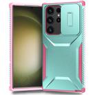 For Samsung Galaxy S23 Ultra 5G Sliding Camshield Phone Case(Grey Green + Pink) - 1