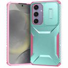 For Samsung Galaxy S24 FE 5G Sliding Camshield Phone Case(Grey Green + Pink) - 1