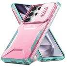 For Samsung Galaxy S25 Ultra 5G Sliding Camshield Phone Case(Pink + Grey Green) - 2
