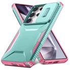 For Samsung Galaxy S25 Ultra 5G Sliding Camshield Phone Case(Grey Green + Pink) - 2