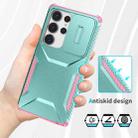 For Samsung Galaxy S25 Ultra 5G Sliding Camshield Phone Case(Grey Green + Pink) - 3