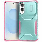 For Samsung Galaxy S25 Edge 5G Sliding Camshield Phone Case(Pink + Grey Green) - 1