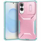 For Samsung Galaxy S25 Edge 5G Sliding Camshield Phone Case(Grey Green + Pink) - 1