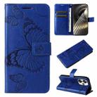 For Xiaomi Poco F6 3D Butterfly Embossed Pattern Flip Leather Phone Case(Blue) - 1