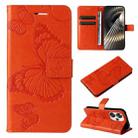 For Xiaomi Poco F6 3D Butterfly Embossed Pattern Flip Leather Phone Case(Orange) - 1