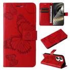 For Xiaomi Poco F6 3D Butterfly Embossed Pattern Flip Leather Phone Case(Red) - 1