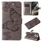 For Xiaomi Poco F6 3D Butterfly Embossed Pattern Flip Leather Phone Case(Grey) - 1