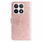 For Xiaomi 14T Pro 3D Butterfly Embossed Pattern Flip Leather Phone Case(Rose Gold) - 3