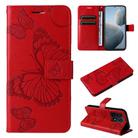 For Xiaomi 14T 3D Butterfly Embossed Pattern Flip Leather Phone Case(Red) - 1