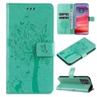 For Motorola Edge 50 Pro Tree & Cat Embossed Pattern Flip Leather Phone Case(Green) - 1