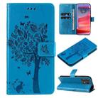 For Motorola Edge 50 Pro Tree & Cat Embossed Pattern Flip Leather Phone Case(Blue) - 1