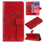 For Motorola Edge 50 Pro Tree & Cat Embossed Pattern Flip Leather Phone Case(Red) - 1