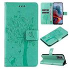 For Motorola Moto G34 Tree & Cat Embossed Pattern Flip Leather Phone Case(Green) - 1