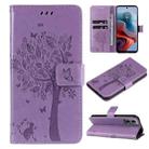 For Motorola Moto G34 Tree & Cat Embossed Pattern Flip Leather Phone Case(Light Purple) - 1